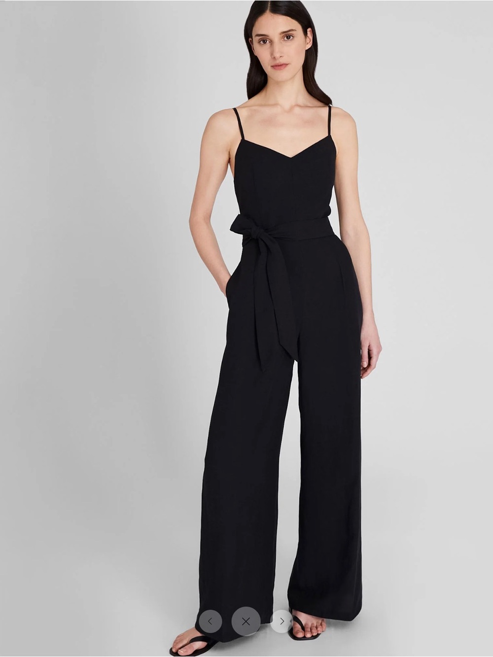 Club Monaco Black Wide-Leg Spaghetti-Strap Jumpsuit with Waist Tie